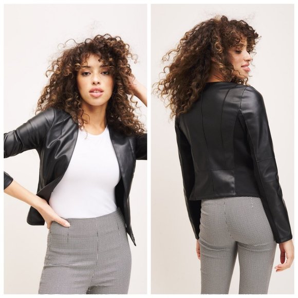 DYNAMITE Faux Leather Black Blazer Moto Jacket